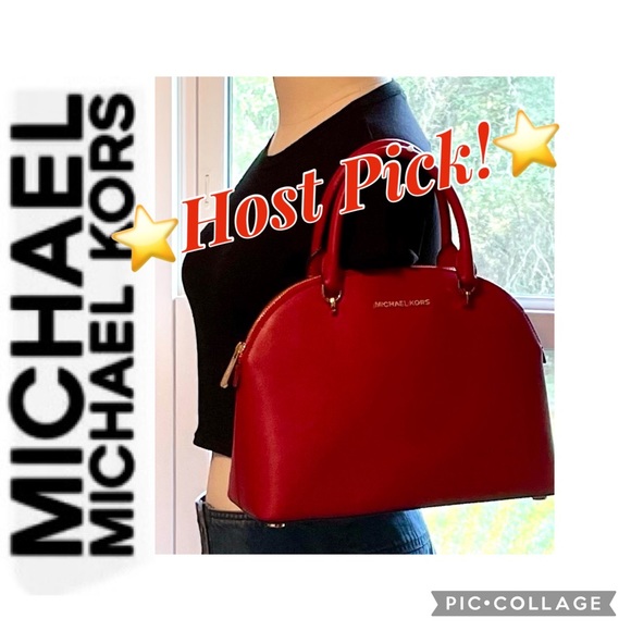 Leather Dome Satchel w/Shoulder Strap, Scarlet, Michael Kors size Large - Picture 2 of 16